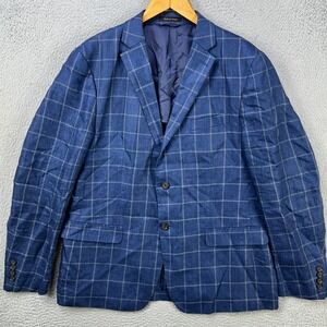 Lauren Ralph Lauren 100% Linen Blazer Sport Coat Men 43R Blue Windowpane Pocket